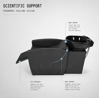 Fauteuil de lavage noir inclinable avec bac intégré pour salon de coiffure, unité de lavage des cheveux, vente en gros, mobilier pour salon de barbier