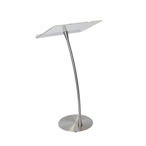 Podio de acero inoxidable a medida con poste curvo y cubierta de acrílico, atril de pie de suelo de lucite - Product Image 1