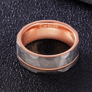 Poya 8mm spazzolato a cupola martellato argento nero caffè oro rosa tungsteno anello per chitarra con barilotto di whisky intarsio in legno di Koa - Product Image 2