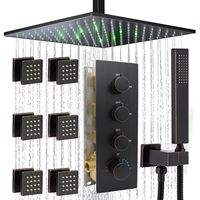 Ensemble de robinetterie de douche LED en laiton bronze huilé pour salle de bain, design moderne, montage mural, idéal pour hôtels et villas