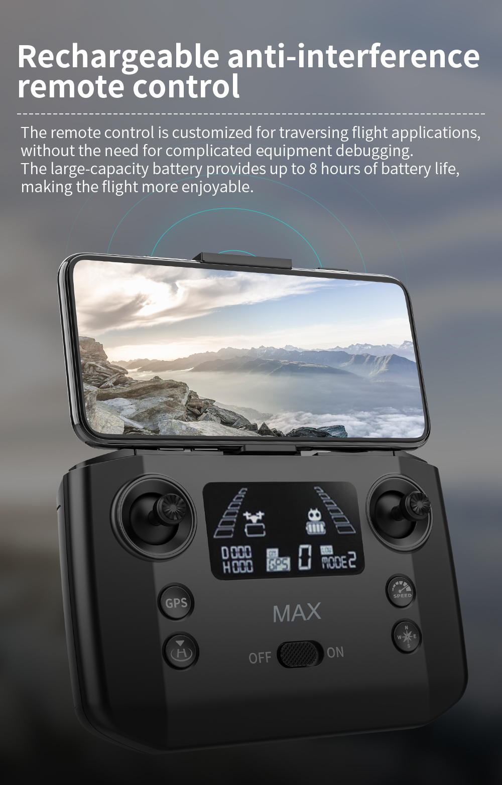 KF101 MAX Drone, the large-capacity battery provides up to 8 hours of battery life; making the flight