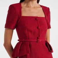 Fabricants de vêtements personnalisé printemps été col carré Peplum élégant Chic formelle dames Style doux crayon robe mi-longue