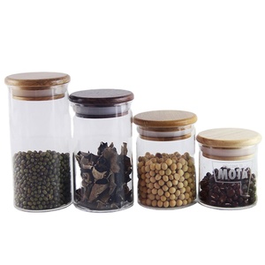Tarro de almacenamiento de vidrio de borosilicato con tapa de bambú Juego de botes de cocina en forma de tubo para almacenamiento de alimentos - Product Image 1