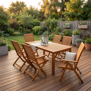 Outdoor Teak Wood Dining Set Seater Patio <b>Garden</b> Furniture <b>Folding</b> Chair <b>Table</b> for Villa Resort Hotel Outdoor Dining - Product Image 3
