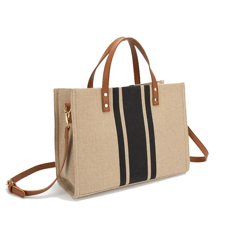 Bayanlar için toptan harika tasarım jüt çanta çanta plaj yaz çantası alışveriş çantası
