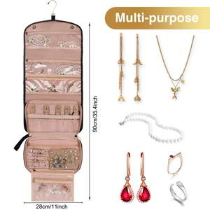Organisateur de bijoux de voyage enroulable avec poches zippées, grand sac de rangement suspendu pour bagues, boucles d'oreilles et colliers pour femmes - Product Image 6
