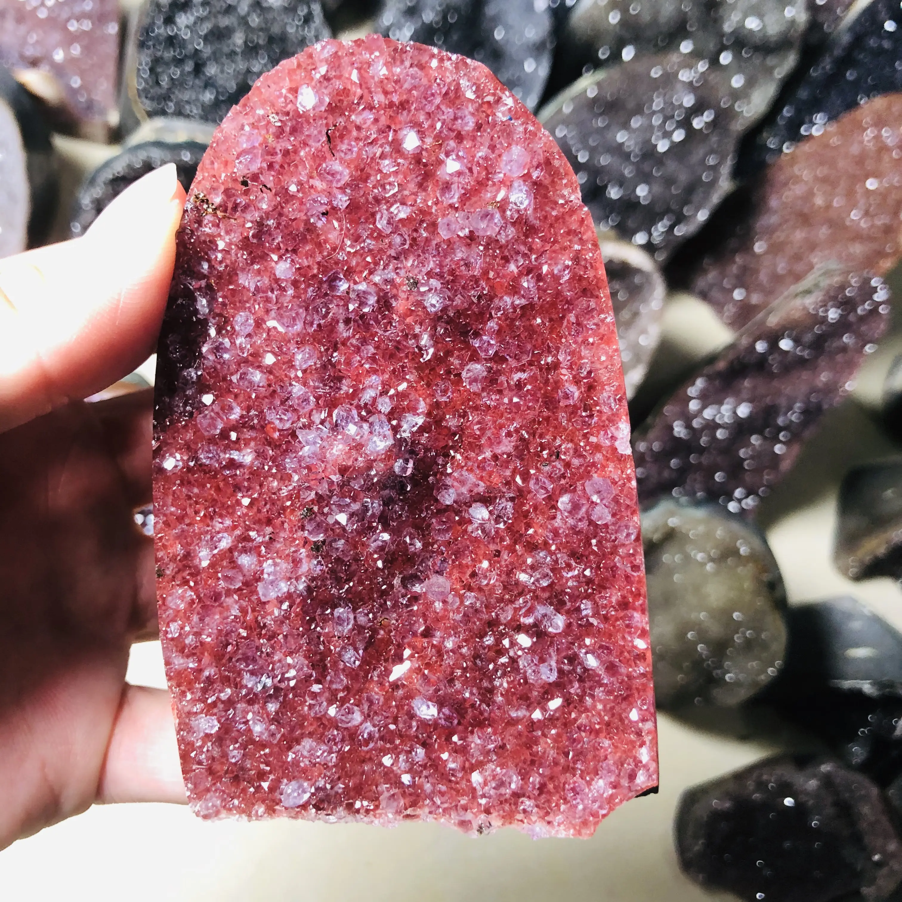 Wholesale high quality natural colorful amethyst cluster geode fensghui healing crystal cluster quartz gemstone for decoration
