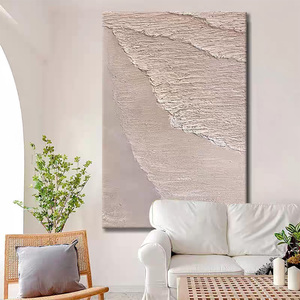 Opera d'Arte per Progetti Alberghieri Direttamente dalla Fabbrica, Grande Quadro in Cristallo 3D Beige con Texture, Decorazione Classica Neutra per la Casa con Cornice Nera - Product Image 3