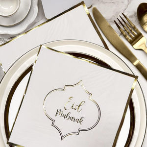 Serviettes de table en <span class=keywords><strong>papier</strong></span> personnalisées à 2 plis jetables blanches 13x13 pouces Décoration de table à thème Ramadan - Product Image 3