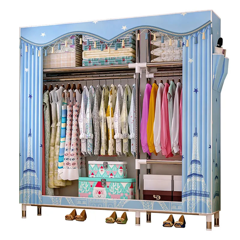 Hot sale sliding door wardrobe organizer kids folding simple fabric almirah storage wardrobe for bedroom