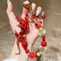 Cordon de téléphone Premium Red Gecko, chaîne de téléphone esthétique faite à la main avec perles de cristal, breloque universelle pour sac, bijou cadeau pour elle