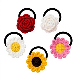 Élastique à cheveux fleur de marguerite au crochet, écologique et réglable, motif tournesol, accessoires pour cheveux - Product Image 1