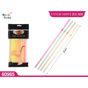 Pajitas de Plástico Fluorescentes Curvas de 21CM, Paquete de 100 Unidades, Modelo 60985, Marca Peiyong, para Fiestas, Venta al Por Mayor - Product Image 1