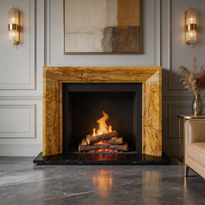 Chimenea Tradicional de Mármol con Tallado Ornamental, Chimenea de Mármol Dorado para Interiores, para Leña, para Comedor - Product Image 1
