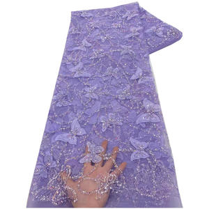 Tela bordada con cuentas de lentejuelas láser, tela de encaje de mariposa 3D, encaje de malla, vestido de fiesta para mujer, vestido de boda, vestido de banquete de alta costura - Product Image 2