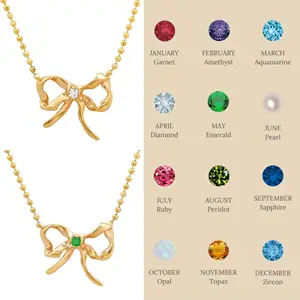 2024 New Arrival Fashion Stainless Steel Standing Bow Tie 12 Birthstone Necklace Zircon Collar Moon Stone Necklace For Women