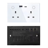 Prise murale intelligente Wi-Fi Tuya avec panneau tactile en verre, double prise murale avec USB Type C 220V AC, norme britannique