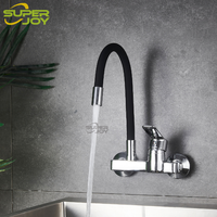 Robinet mural de cuisine en zinc fin, dissimulé, 2 trous, rotation à 360 degrés, pour lavabo de balcon, machine à laver, mitigeur chaud/froid, noir