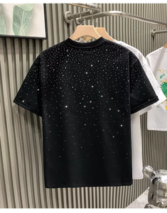 T-shirt da uomo a maniche corte con strass termoadesivi effetto cielo stellato, nuovo top estivo versatile e di tendenza, vestibilità slim - Product Image 4