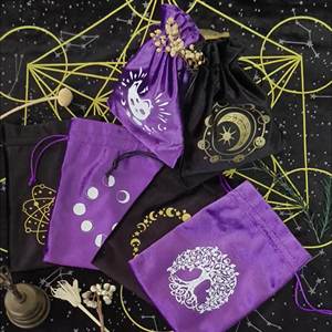 Yeni tasarım <span class=keywords><strong>Tarot</strong></span> kart çantası mor siyah İpli kadife zar kristal depolama kadife promosyon çanta - Product Image 2