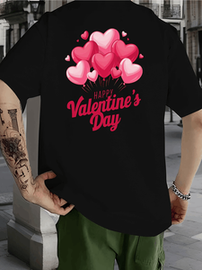 T-shirt da uomo con stampa a cuore per San Valentino, girocollo, vestibilità regolare, in cotone leggero e traspirante, per abbigliamento casual - Product Image 3