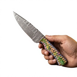 Cuchillo de Supervivencia Forjado a Mano con Hoja Fija de Acero de Damasco de 20cm, Mango de Madera Pakka Azul, Fácil de Transportar, para Camping, Caza y Bricolaje - Product Image 4