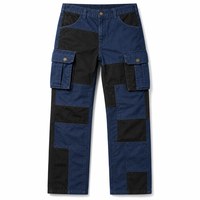 Shorts de travail cargo patchwork pour hommes, multi-poches, tactiques, en tissu épais, taille élastique avec cordon, coupe décontractée, style charpentier, bleu marine