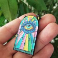 Alfileres de solapa de esmalte de coleccionista colorido de The Watcher, insignia, accesorios de logotipo personalizado, Pin de esmalte suave de dibujos animados con purpurina psicodélica