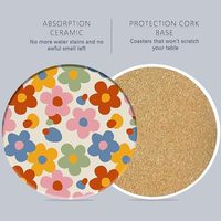 Sous-verres antidérapants en céramique et liège, style vintage Groovy Flower Power, pour une décoration intérieure colorée et une mise en valeur de la table