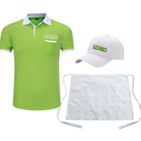 Polo respirant personnalisable avec logo pour personnel de restauration rapide, serveurs de restaurant, bar, uniforme avec tablier et chapeau