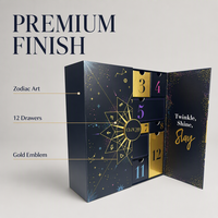 Calendrier de l'Avent Beauté Luxe 12 Jours, Tiroirs Constellations Zodiaque Dorées, Éclat Scintillant, OEM Marque Privée Vente en Gros