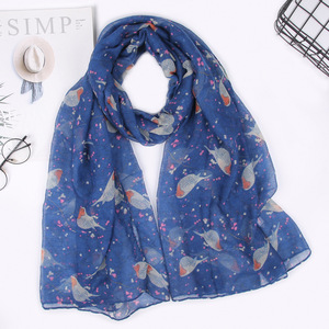 2024 nouveau Design châles écharpe femmes classique <span class=keywords><strong>coquelicot</strong></span> oiseau imprimé Viscose écharpes - Product Image 3
