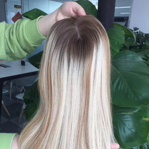Femmes topper top qualité Balayage blonde cheveux vierges non transformés noués à la main base de soie toupet pour femme blanche - Product Image 1