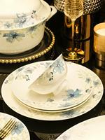Service de table en porcelaine fine bleu floral, peint à la main, écologique, compatible lave-vaisselle et four, pour la maison, les mariages, cadeau de luxe