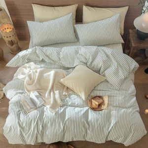 Cổ điển 100% bông 3-mảnh Duvet cover Set trắng và Sage màu xanh lá cây sọc vượt thời gian thoải mái cho phòng ngủ hợp thời trang trang trí nội thất - Product Image 6
