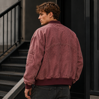 Blouson Bomber Homme Personnalisé Rétro Bordeaux Délavé Coton Lourd Style Baseball Streetwear Coupe Oversize