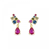 Pendientes de latón Retro color geométrico circón colgante oro plata pendientes para mujer Hainon 2014