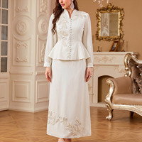 Nouvelles Tendances 2026 : Ensemble Jupe et Haut Élégant à Manches Longues en Polyester Brodé de Perles Florales, Manches Plissées, Modeste, pour Femmes Musulmanes, Idéal pour les Fêtes