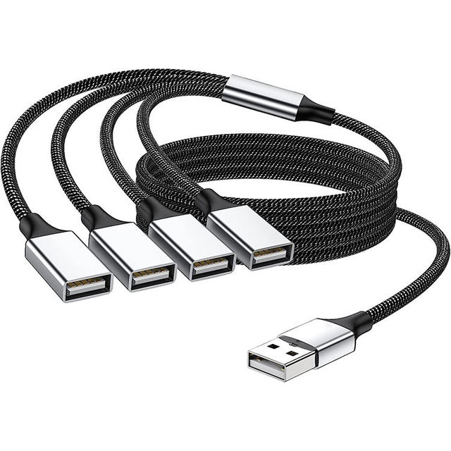 FJGEAR USB 2.0 3.0 Hub 4 Port Adapter Multi USB Splitter 1 Male to 4 Female Extension Cord for Laptop PC Desktop Charger USB Hub