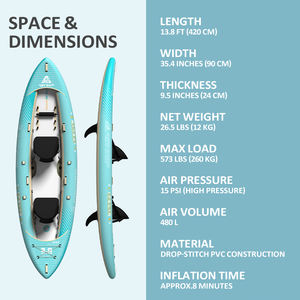 Kayak Inflable Doble de 13.8 pies, Kit Completo, Portátil y Plegable, <span class=keywords><strong>Canoa</strong></span> para <span class=keywords><strong>2</strong></span> Personas, Venta al Por Mayor - Product Image 5