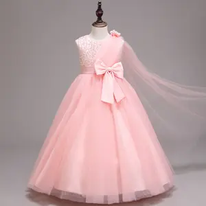 Çocuk prenses pembe uzun elbise kızın ev sahibi elbise çiçek kızın düğün elbisesi çocuk güzel kız giyim