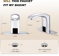Robinet de lavabo moderne commercial sans contact en laiton brossé, monotrou, économie d'eau, avec mitigeur à poignée unique et cartouche céramique 5
