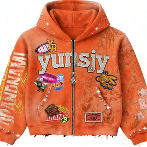 Sudaderas YSJY Streetwear Personalizadas con Efecto Desgastado y Lavado Ácido, Sin Cordones, 100% Algodón, Holgadas, con Parches Bordados, para Hombre - Product Image 4