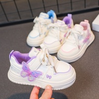 Nouvelles chaussures de sport pour filles à la mode, baskets blanches à paillettes et papillons, semelles épaisses, respirantes, légères, à velcro, chaussures plates pour enfants
