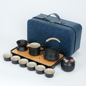 Simple Green Handmade Kungfu Stoneware Travel Tea <b>Cup</b> <b>Set</b> With Gift Box - Product Image 3