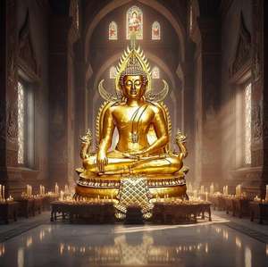 Statue de <span class=keywords><strong>Bouddha</strong></span> dorée géante personnalisable assise sur une chaise, statue de <span class=keywords><strong>Bouddha</strong></span> en fibre de verre, figurine de <span class=keywords><strong>Bouddha</strong></span> zen, ornements bouddhistes, thème bouddhiste - Product Image 4