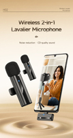 Mikrofon Lapel Nirkabel Mini Profesional 2-in-1 Peredam Kebisingan H02 untuk Perekaman Video iPhone