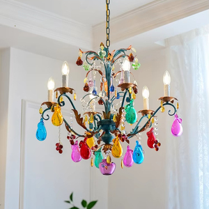 Pháp Bohemia ý nghệ thuật K9 pha lê trái cây sang trọng Retro nến Đèn chùm văn phòng nhà LED Dimmable 5-năm bảo hành - Product Image 1