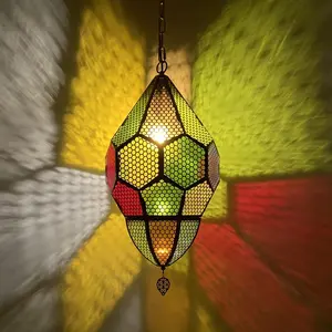 Brass Moroccan Colored Copper Hanging Lamp Moroccan Pendant Lantern