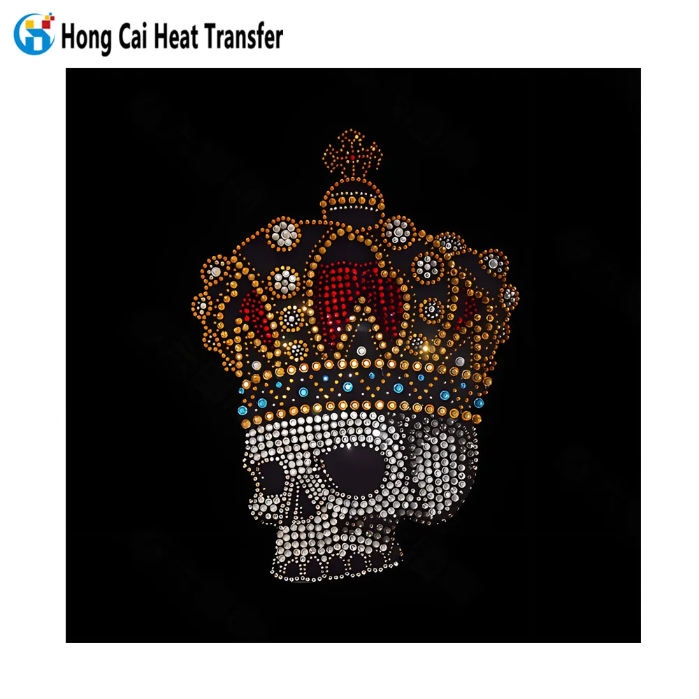 Hongcai Tùy Chỉnh Halloween Rhinestone Logo Truyền Nhiệt Thiết Kế Bat Skull Rhinestone In Chuyển Mẫu Mô Hình